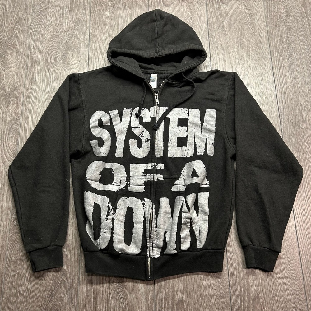 System Of A Down Band Hoodie Small Black Silver Y2k Zip Up Sweatshirt Mens